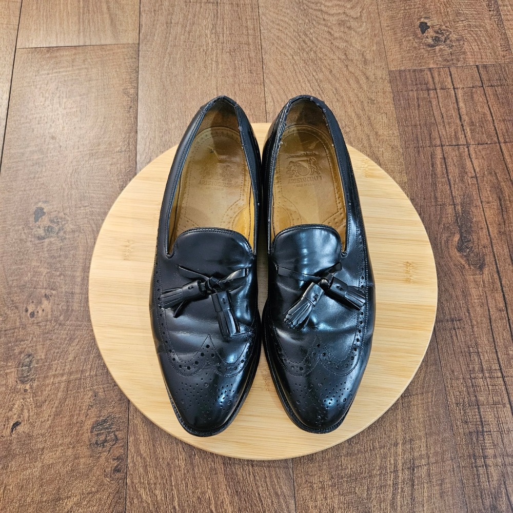 Johnston & Murphy Aristocraft Black Leather Tassel Wingtip Loafers 9.5 D/B